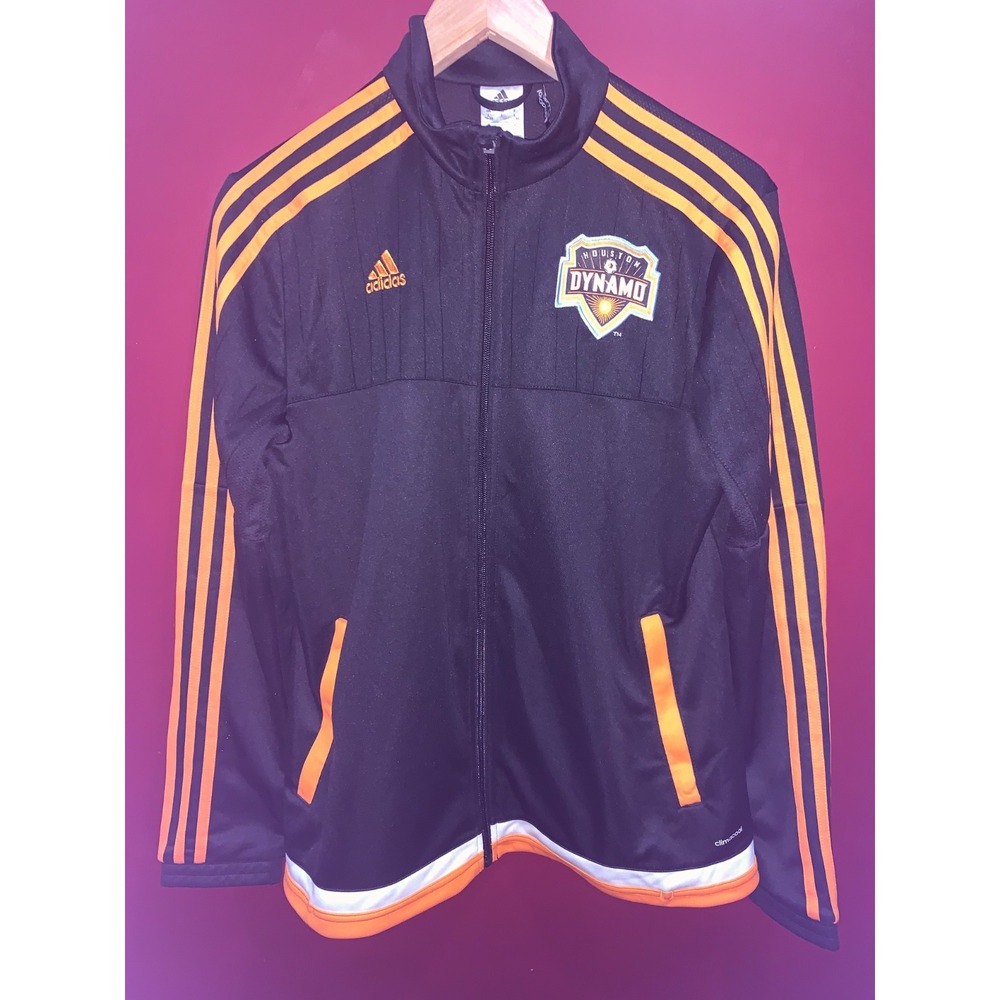 MLS Soccer Adidas Houston Dynamo Men's Large Black And Orange Lite Travel Jacket